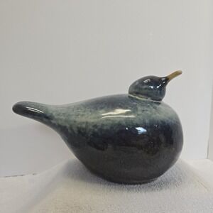 Vintage Studio Pottery Bird Blue Drip Glaze Sculpture Figurine Cottage Core C3